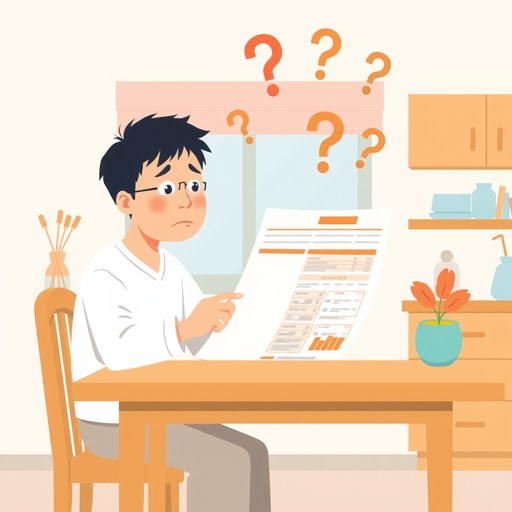 複雑な請求書に困惑する保護者のイラスト